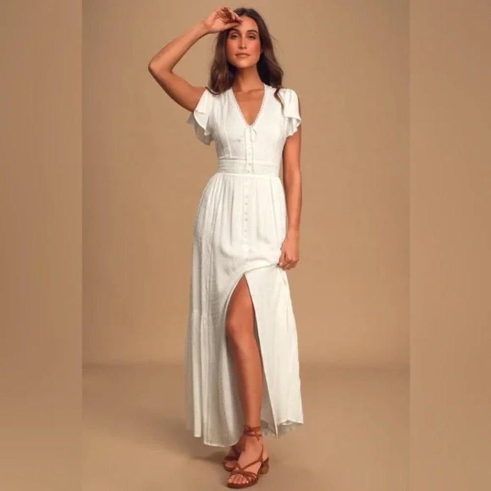 Lulus White Swiss Dot Midi Dress
